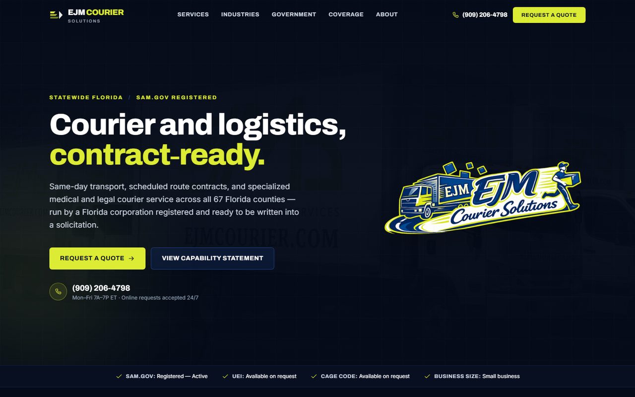 Homepage of EJM Courier Solutions